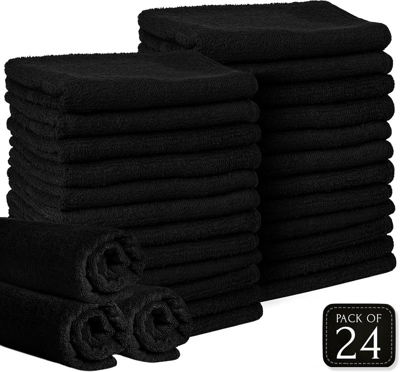 TEXTILE EMPIRE منشفة حلاق سوداء - مناشف صالون لمصففي الشعر - عبوة من 24، غير مقاومة للتبييض، 16 × 27 بوصة، منشفة تجميل، منشفة شعر قطنية ماصة للنساء والرجال، الجمال، السبا والعناية بالشعر في المنزل - Image 3